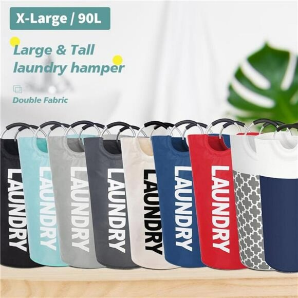 Large Laundry Hamper 90L Foldable Waterproof Clothes Basket with Handles - Picture 7 of 8